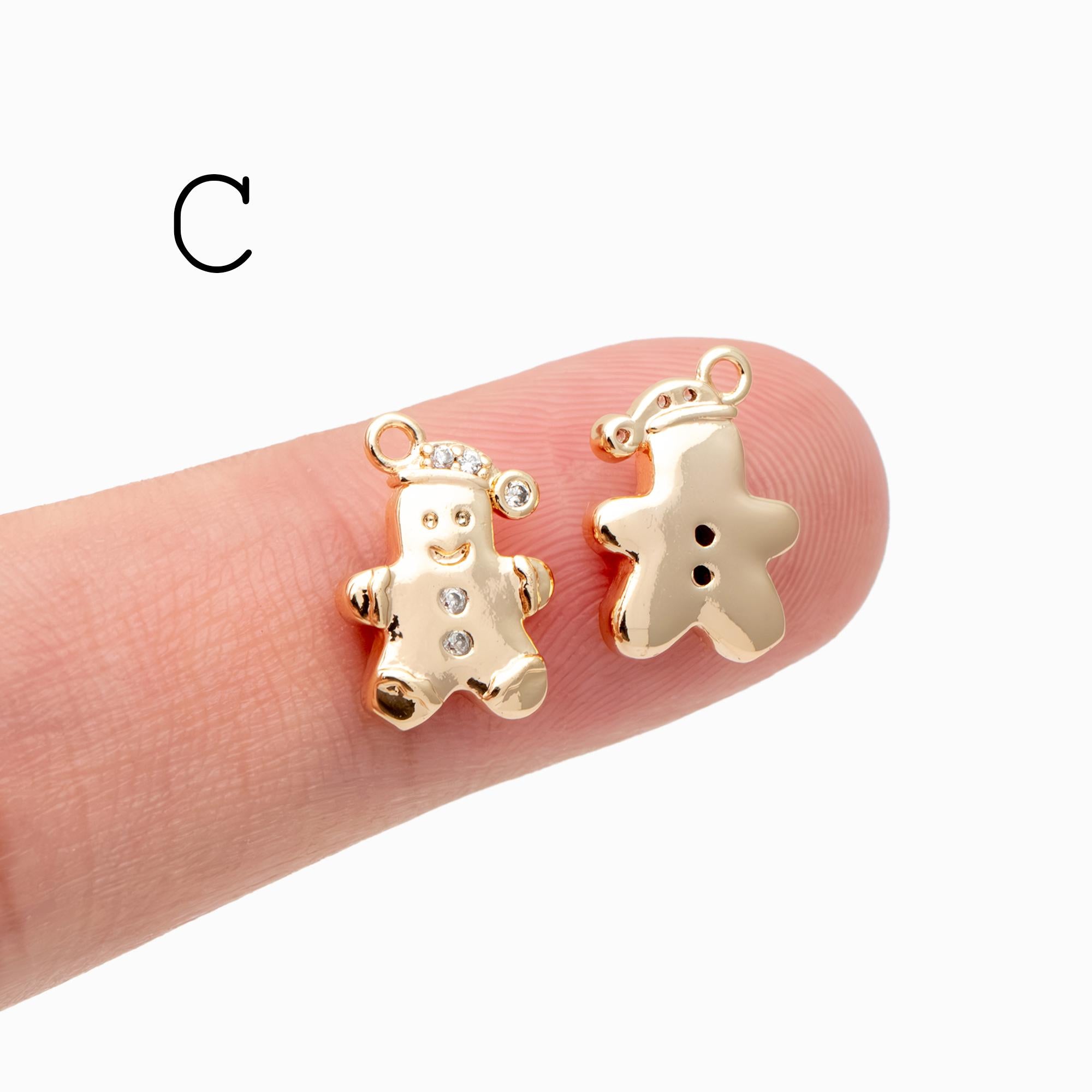 4pcs CZ Pave Christmas Charms: 18K Gold Plated Brass, DIY Jewelry Making, (GB-713)